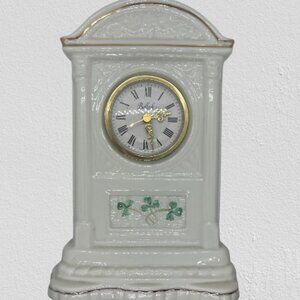 Mantel Clock with Shamrocks –Belleek Glenveigh Porcelain; Irish Collectible